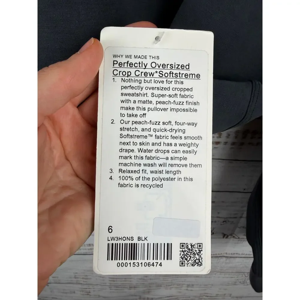 Lululemon Perfectly Oversized Crop Crew Softstreme Sweatshirt 6 Black Gray NEW